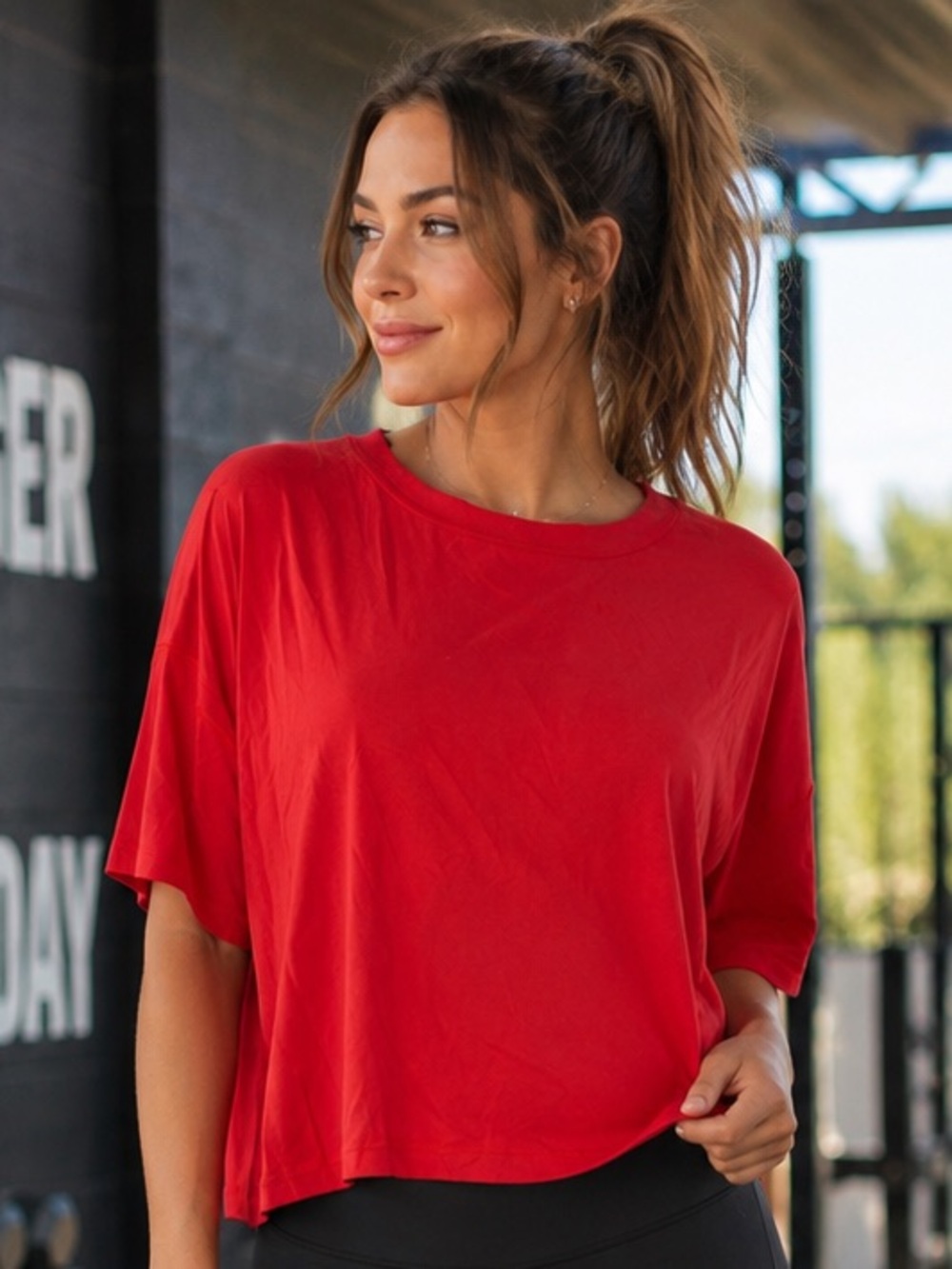 Lululemon Ease Of It All Short Sleeve Boxy Crop Tee Red Activewear Modal Blend L